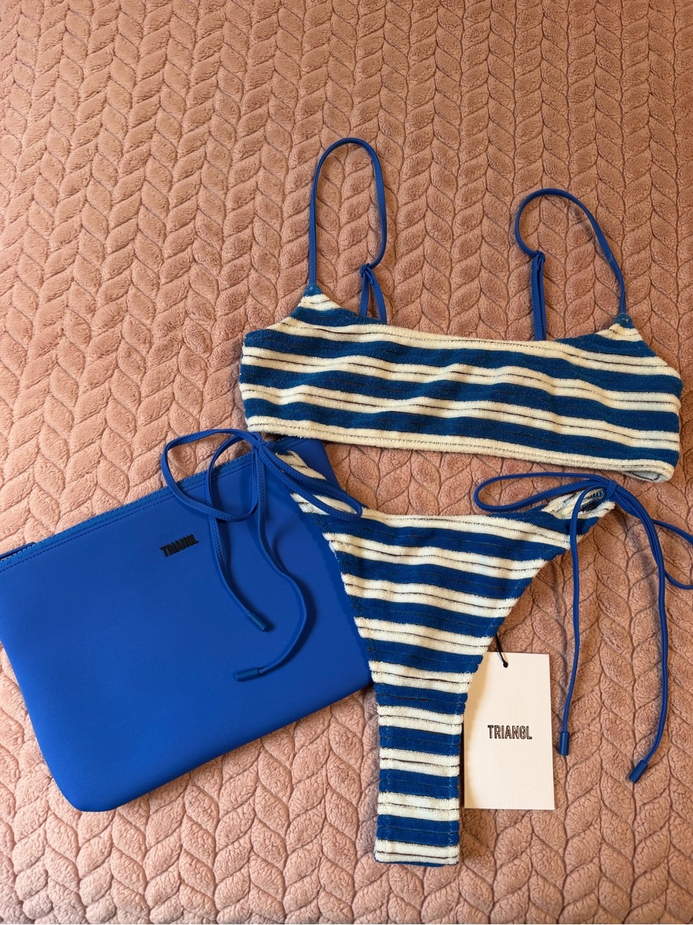 TRIANGL Mica/Vinca Joly Blue Terry Towelling Bikini Set and Matching Bag